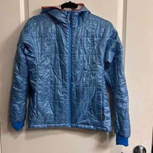 Cotopaxi Blue and Brown Reversible Jacket with Hood XS